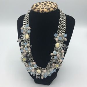 Charming Charlie Multi Colored Bead Bib Necklace Silvertone Signed